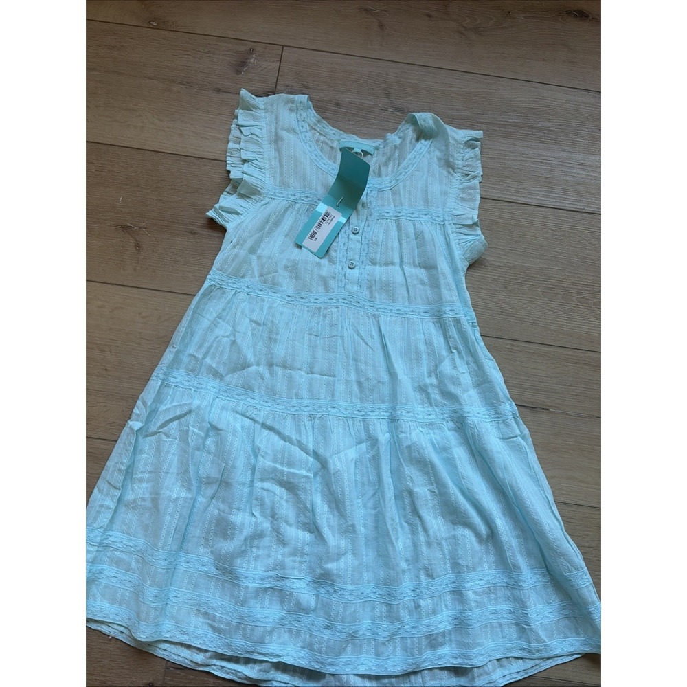 Melissa Odabash Blue Dress Ruffle Lace Button Size XS 100% Cotton Nightie